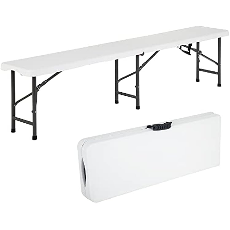 6FT Plastic Folding Bench Outdoor Bench Garden Bench Plastic Portable Bench with Carrying Handle for Picnic Camping Dining Party 1 Pack White