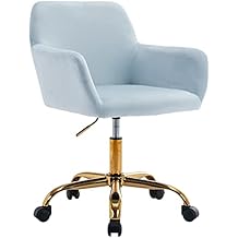 KCC Velvet Office Desk Chair, Comfy Swivel Modern Leisure Armchair with Wheels, Upholstered Comfy Velvet Fabric Makeup Chair Height Adjustable for Teens Women Girls Elegant Home Office, Baby Blue