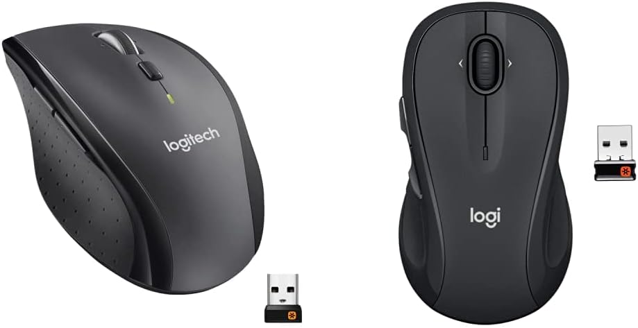 Logitech M705 Marathon Wireless Mouse, 2.4 GHz USB Unifying Receiver - Black & M510 Wireless Computer Mouse for PC with USB Unifying Receiver - Graphite