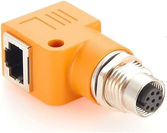 Elecbee M12 to RJ45 Bulkhead Adapter Waterproof M12 A Code 8 Pin Female to RJ45 Jack Right Angle Orange