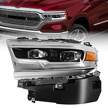 FIONE for Dodge Ram 1500 LED Headlight Assembly 2019 2020 2021 2022 Black Cover With Condenser Lens OE Style Headlamp Assemblies Left Driver Side 68316085AD CH2502321