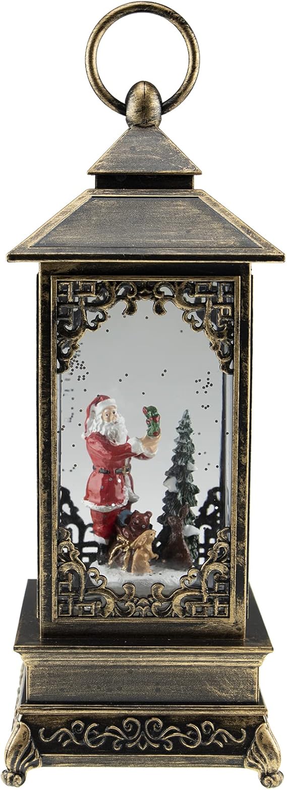 Clever Creations Musical Christmas Snow Globe Lantern, Lighted LED Swirling Glitter Water Lantern Home Decoration, Battery Operated, Santa
